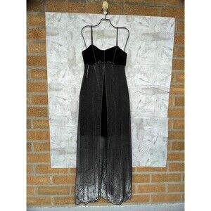 Blondie Nites Vintage 90s Gown - Glamorous Black Velvet & Silver Shimmer Maxi